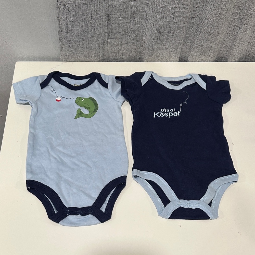 Luvable Friends 2  Blue and Navy Bodysuit Set. NWOT.